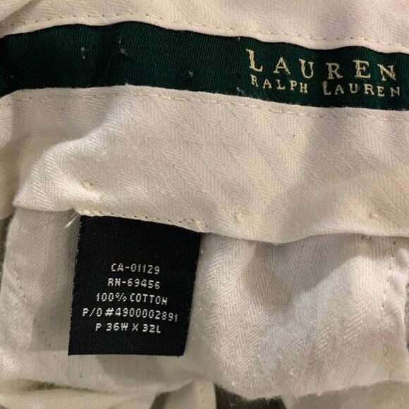 Lauren Ralph Lauren 36W 32L Pleated Front Chino Khaki Tan Casual Cuffed Pants - Picture 5 of 6